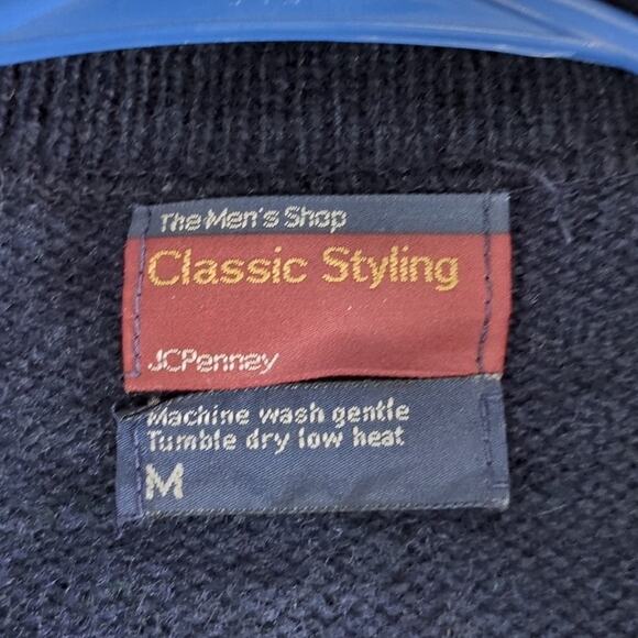 Vintage JCPenney Sweater Vest Mens M Blue Cardigan 80s Button Up Ribbed 80s - Picture 6 of 8